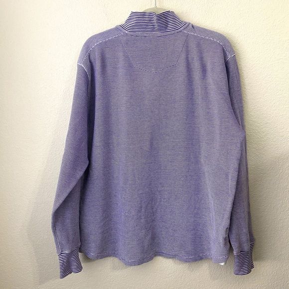 Robert Graham Sweater Mens Large 1/4 Zip Stripes Pullover Purple Cotton FLAWED - Picture 2 of 8